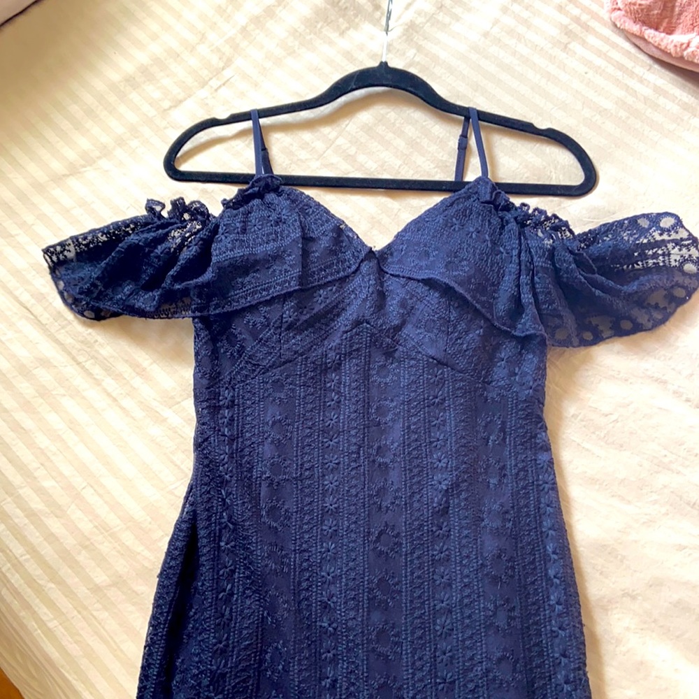 Navy Cold Shoulder Midi Dress